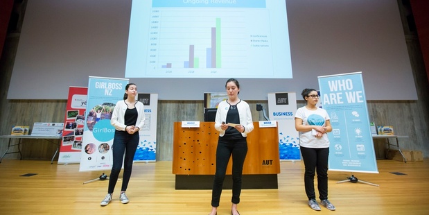 Albany Senior High School's Girl Boss pitch their ideas at AUT's Auckland campus.