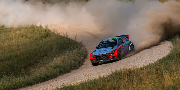 Hayden Paddon has climbed to third in the World Rally Championship standings after finishing third in Rally Poland. Photo / Timo Anis.