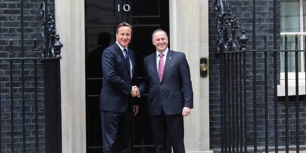 John Key (right) meets Britain's Prime Minister David Cameron outside 10 Downing Street in 2013. Photo / Claire Trevett