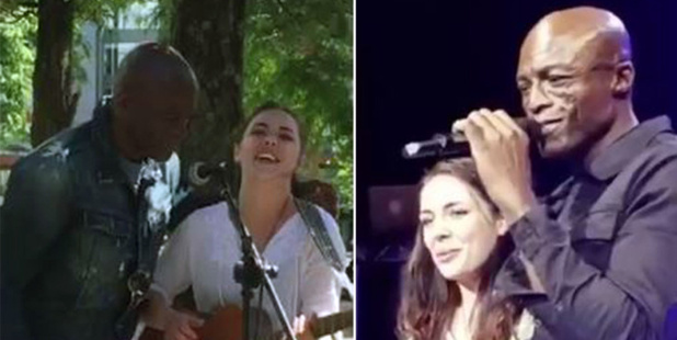 Seal and Poppy Waterman-Smith in the street and on stage. Photo / Twitter