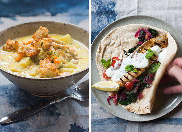 Scandi-style mussel chowder and trevally wraps. Photo / Bite magazine