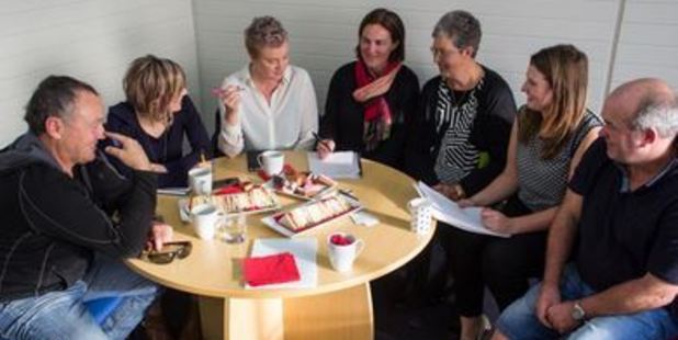 Representatives of the groups behind the Kaitangata land-and-house package deal. Photo / Samuel White