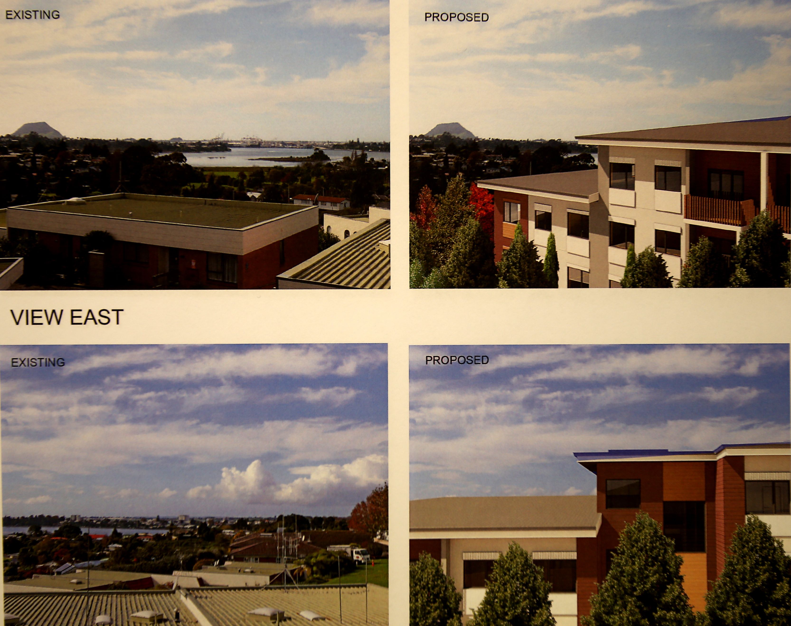 Before and after perspectives of how the proposed Melrose apartment building would impact on views from the Tekoah Place house of James and Barbara Steele.