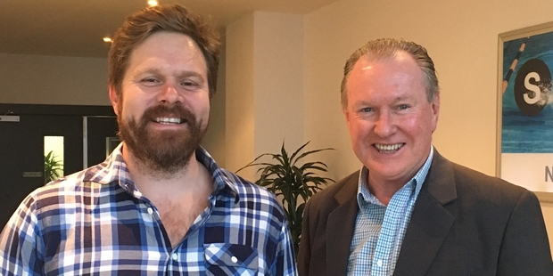 Westside actor Will Hall with All Black legend Stu Wilson. Photo / Supplied