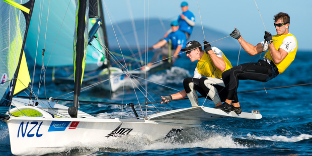 Peter Burling and Blair Tuke of New Zealand sail in the men's 49er FX class. Photo / Getty Images