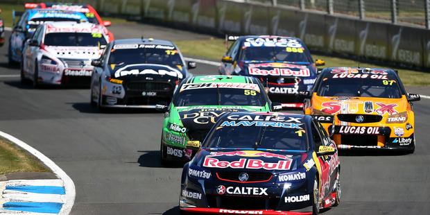 Jamie Whincup leads the pack at Pukekohe Park Raceway in 2015. Photo / Getty Images