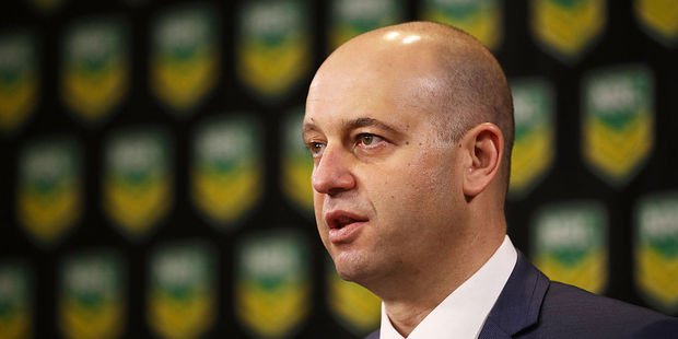 NRL CEO Todd Greenberg speaks to the media. Photo / Getty