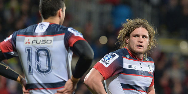 Jordy Reid of the Rebels looks dejected during their mauling by the Crusaders. Photo / Getty