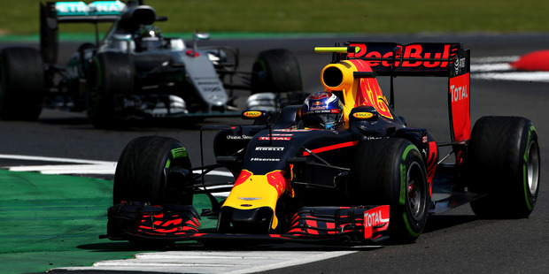 Max Verstappen leads Nico Rosberg during the British Grand Prix. Photo / Getty Images