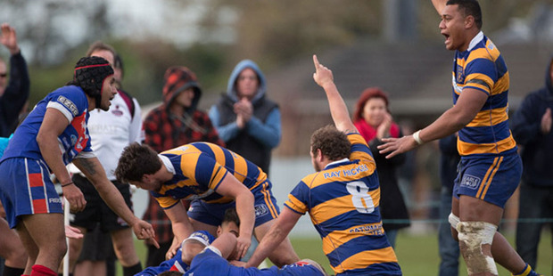 Patumahoe has a moment of joy against Ardmore-Marist in Counties Manukau premier club action, but they were disappointed at fulltime. Photo/Richard Spranger