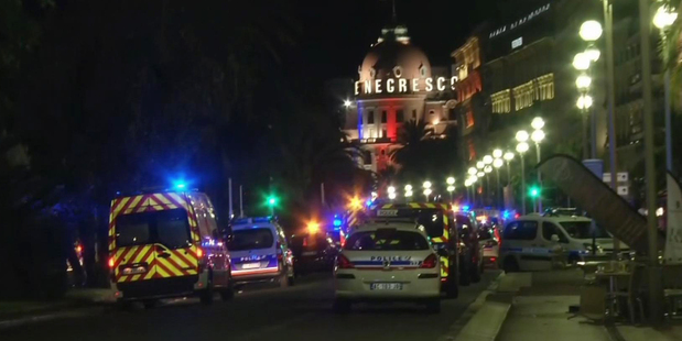Emergency services at the scene of the attack in Nice.