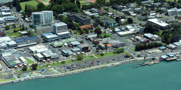 Aerial shot of the Tauranga waterfront and Central Business District.