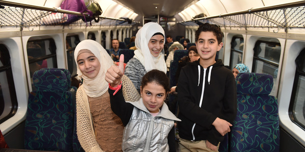Getting ready to depart Dunedin on the Taieri Gorge Railway to Middlemarch are (from left) Hoda Harroura (11), Malak Sulaiman (10), Nada Harroura (13) and Ahmad Allimuri(13). Photo / Gregor Richardson