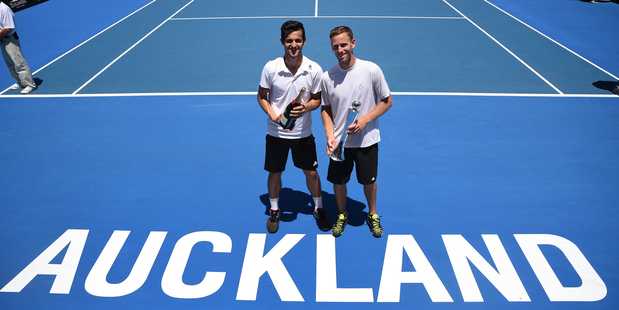 Mate Pavic and Michael Venus after winning the ASB Classic doubles final. Photo / www.photosport.nz