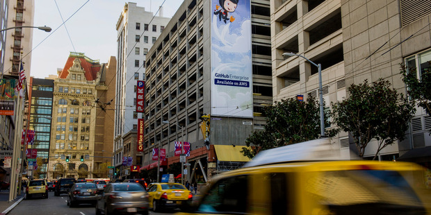 A billboard for GitHub is displayed on the facade of a parking garage in San Francisco, United States. Photo / Bloomberg