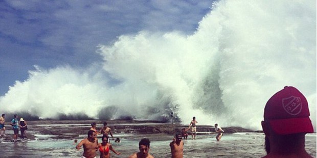 Social media accounts captured images of the wave crashing over the pools. Photo / Instagram.