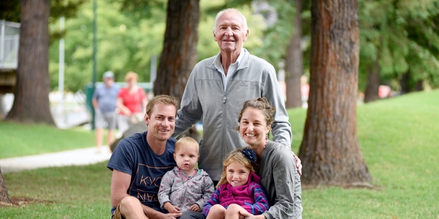 Destinee and Jono Macleod at Memorial Park with their two children Ellisha, 1 and Zoe, 3 and Mrs Macleod's father Bryan Archer. Photo/George Novak