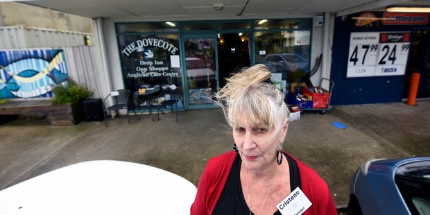 Cris McCrea, Dovecote Drop In and Opportunity Shop manager, says it is facing a problem with people taking items from outside the store in Papamoa, which meant less money was being distributed in the community. Photo / George Novak