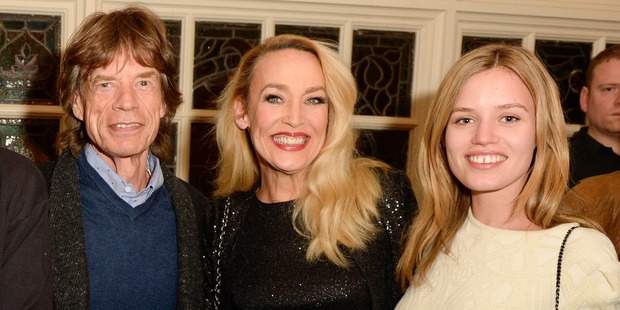 Hall with her ex Mick Jagger and their daughter Georgia May Jagger in 2014. Photo / Getty Images