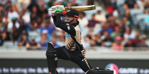 Colin Munro of the Black Caps plays the ball away for six runs during the Twenty20 International match between New Zealand and Sri Lanka at Eden Park. Photo / Getty Images