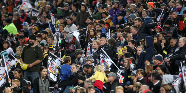 The crowd at the Chiefs v Bulls super rugby match at the Rotorua International Stadium in May 2015. FILE