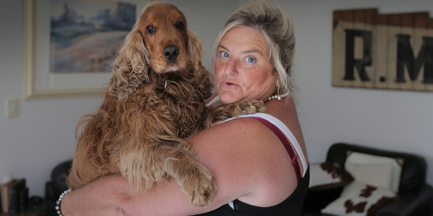 Cherie de St Croix with her dog Ted are headed to the Bay of Plenty to live. Photo / Doug Sherring