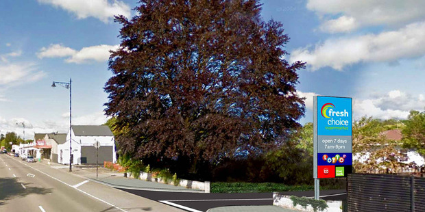 A computer-generated image of the proposed FreshChoice sign beside a new access way off Greytown's Main St, looking south. PHOTO/SUPPLIED