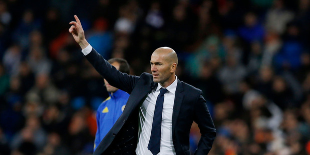 Real Madrid's new head coach Zinedine Zidane gives instructions from the side line. Photo / AP