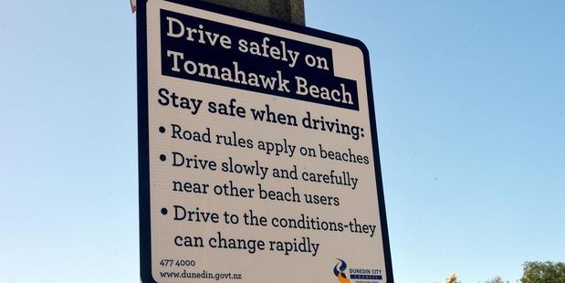 A sign detailing driving requirements for the beach. Photo / Otago Daily Times 
