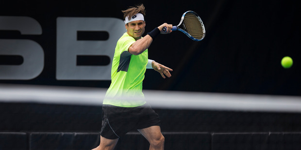 David Ferrer during a practice session in preparation for the ASB Classic.