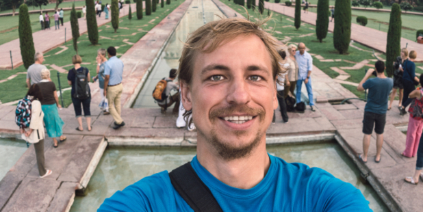 A tourist takes a selfie in front of the Taj Mahal. Photo / iStock