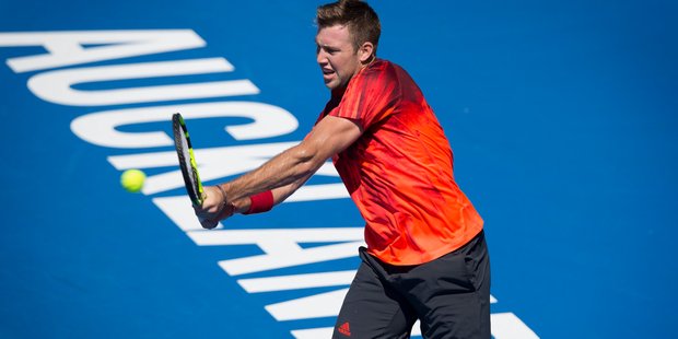 Jack Sock of USA in action at the ASB Classic. Photo / Nick Reed