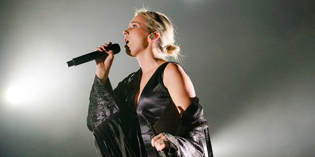 Georgia Nott from Broods performs at Vector Arena. Photo/Libel Music