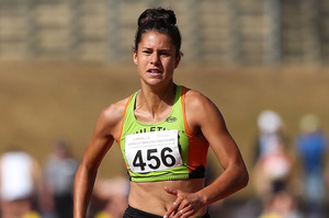 Zoe Hobbs of Taranaki competes in the Junior women's 100m final. Photo / Getty Images