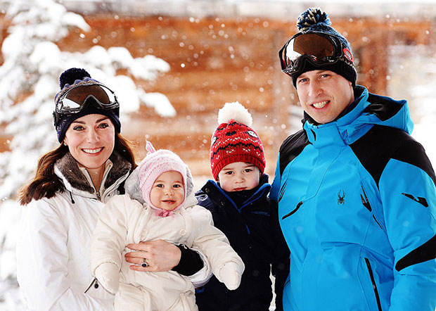 The Duke and Duchess with their children Princess Charlotte and Prince George on holiday in the French Alps. Photo / Getty Images