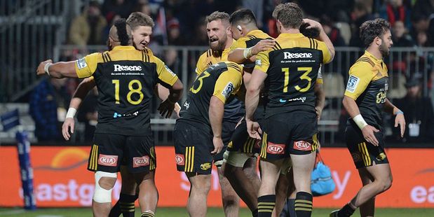 The Hurricanes celebrate after their win over the Crusaders. Photo / Getty
