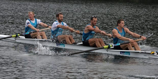 New Zealand Rowing Men's Coxless Four, (L-R) Anthony Allen, Patrick McInnes, Axel Dickinson and Drikus Conradie - during the media day at the Lake Karapiro. Photo / Brett Phibbs.