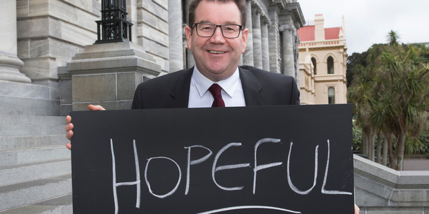 Grant Robertson, Labour MP for Central Wellington, at Parliament with his chalkboard message. Photo / Mark Mitchell