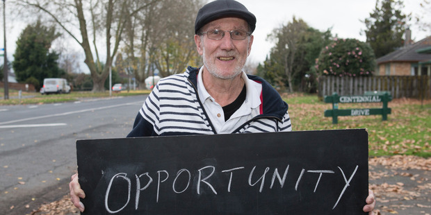 Doug Purchase at Matamata and a chalkboard message on what it means to be a New Zealander. Photo / Mark Mitchell