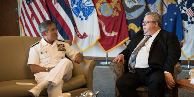 US Admiral Harry Harris and New Zealand Defence Minister Gerry Brownlee have expressed commitment to a strong partnership between the two countries. Photo / Supplied