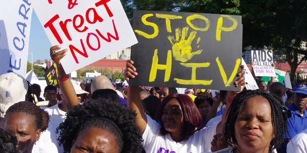 Civil rights activists march in Durban in South Africa at the start of the 21st World Aids Conference on Monday. Photo / AP