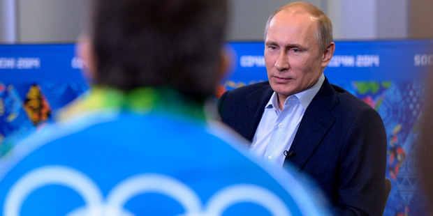 Russian President Vladimir Putin speaks at his meeting with Olympic volunteers in the Black Sea resort of Sochi, Russia. Photo / AP