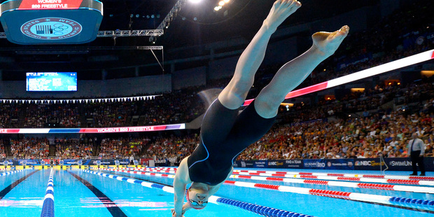Katie Ledecky starts the women's 200-meter freestyle final at the U.S. Olympic swimming trials, Wednesday, June 29, 2016. Photo / AP.