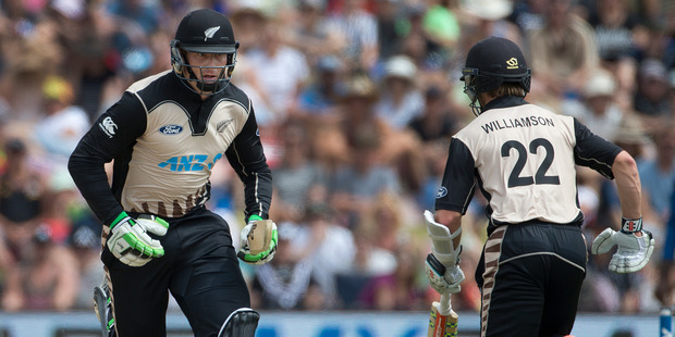 Black Caps opening batsmen Martin Guptill (left) and Kane Williamson (right) pictured in action against Sri Lanka. Photo / Alan Gibson