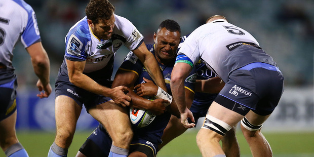 Tevita Kuridrani of the Brumbies is tackled during the round 17 Super Rugby match between the Brumbies and the Force at GIO Stadium. Photo / Getty Images.
