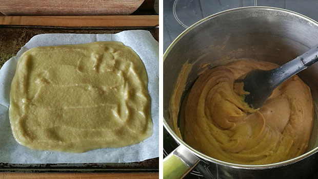 Behind the process of apple leather, left, and faina using chickpea flour. Photos / Bite magazine