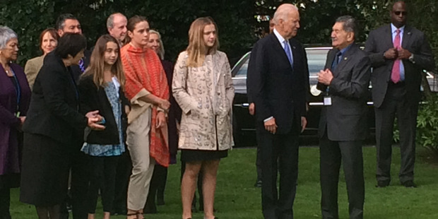 Joe Biden and his three granddaughters were welcomed to Government House. Photo / Supplied