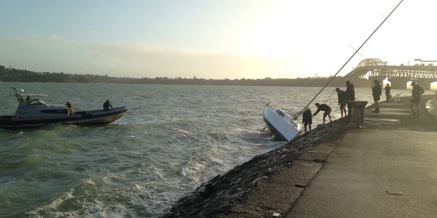 The boat broke its moorings near Westhaven Marina. Photo / Supplied via Olivia Watkins