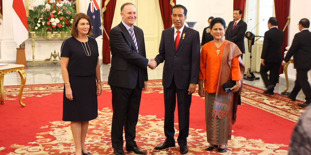 Prime Minister John Key and Indonesian President Joko Widodo at the Presidential Palace in Jakarta. Photo / Isaac Davison