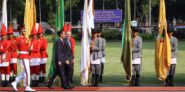Prime Minister John Key and Indonesian President John Key at the Presidential Palace in Jakarta. Photo / Isaac Davison